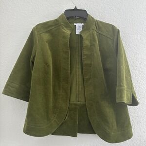 Blair Corduroy‎ Jacket Collared Open Front 8 Olive Green 3/4 Sleeve Mature Vtg